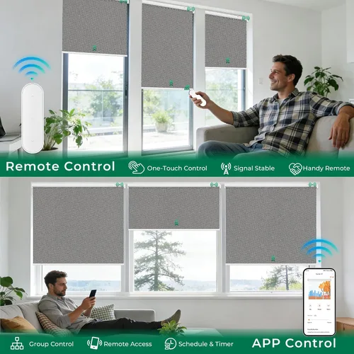 Vista 4 de Allesin Persianas motorizadas inteligentes con control remoto, persianas enrollables opacas Zigbee, no necesita concentrador, control por Alexa