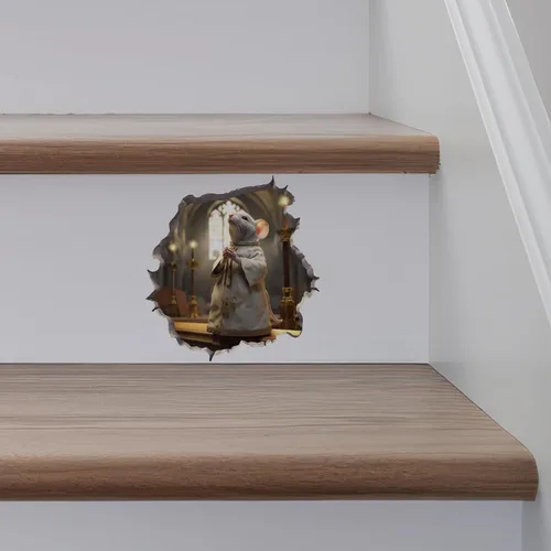 Vista 5 de Pegatina de pared 3D con agujero de ratón y sacerdote de la iglesia