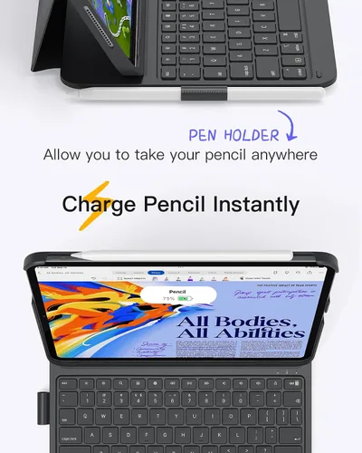 Vista 5 de Inateck Funda para iPad de 10ª/11ª generación con teclado, teclado ultraligero con soporte para bolígrafo para iPad de 11ª