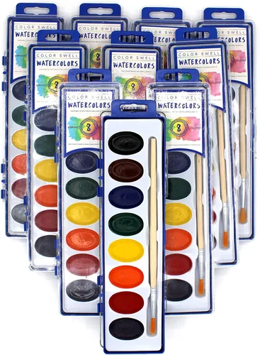 Vista 10 de Juego de pintura de acuarela de 8 colores con pinceles de madera, lavable y no tóxico, ideal para niños, estudiantes y actividades en el aula