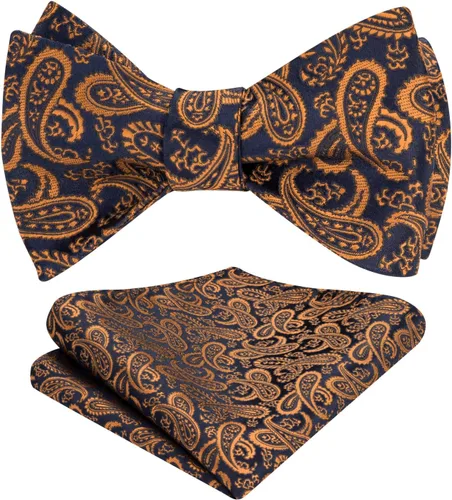 Vista 89 de HISDERN Pajaritas para hombre, corbatín de cachemira para hombre, corbata de lazo y bolsillo cuadrado, juego formal de esmoquin para boda