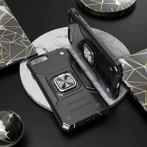 Vista 2 de Funda para iPhone 8 Plus Plus con protector de pantalla, cubierta de prueba de caídas de absorción de golpes con soporte para automóvil, funda Negro