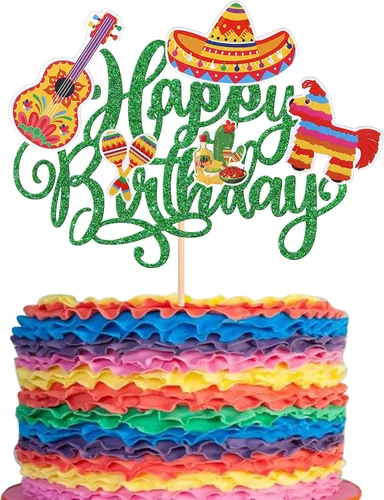 Vista 12 de Paquete de 40 adornos para cupcakes de fiesta de cactus, burro, maraca, sombrero, pimienta, guitarra, magdalenas, para fiesta mexicana, baby shower