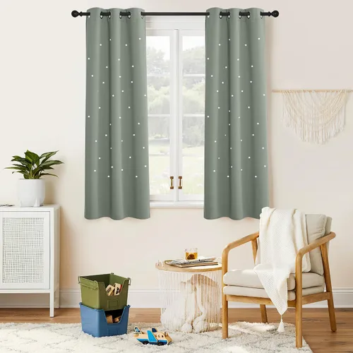 Vista 24 de NICETOWN - Cortinas de oscurecimiento de habitación con estrellas en rosa bebé, de 45 pulgadas de largo para dormitorio de niñas, cortinas