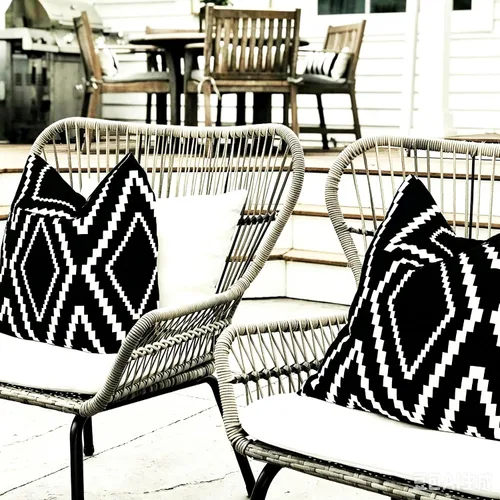 Vista 8 de Juego de 2 fundas de almohada para exteriores, impermeables, geométricas bohemias en blanco y negro para muebles de patio, fundas de almohada