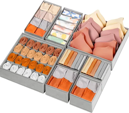 Vista 13 de Organizador de Cajones para Ropa, Juego de 8 Organizadores de Cajones para Ropa de Bebé, Ropa Interior, Calcetines, Organización y Almacenamiento