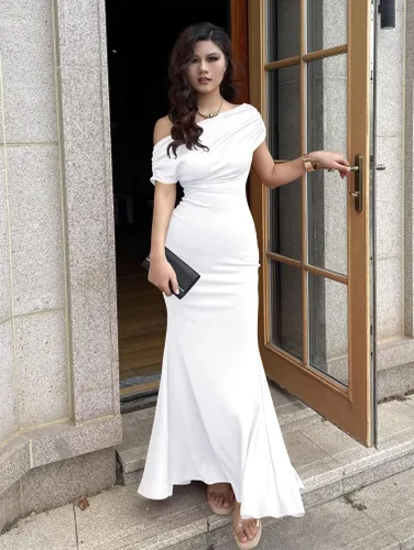 Vista 5 de YMDUCH Vestido de noche para mujer, elegante, sin mangas, con hombros descubiertos, largo, formal, para fiesta