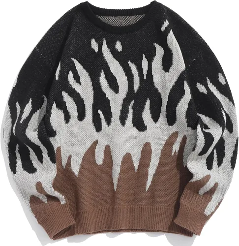 Vista 88 de ZAFUL Y2K - Suéter casual con estampado de llama estética para hombre, suéter de punto holgado, manga larga, cuello redondo