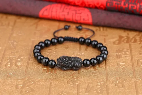 Vista 4 de COAI Pulsera china de piedra de obsidiana Pixiu Fengshui, Piedra, obsidiana