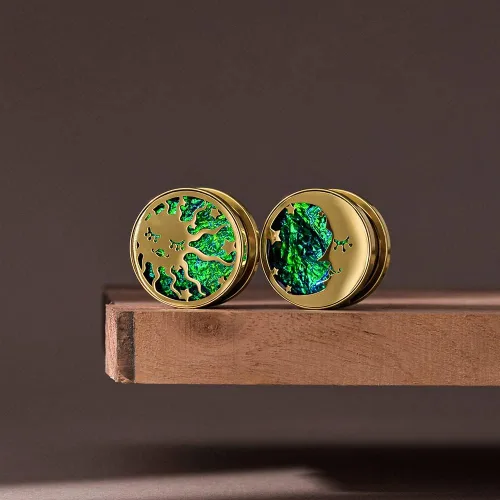 Vista 3 de ERKUOO 2 unidades de medidores de oreja de sol y luna con tornillo, túneles de oreja, tapones para estiradores de carne, aretes expansor de 0.00oz-1