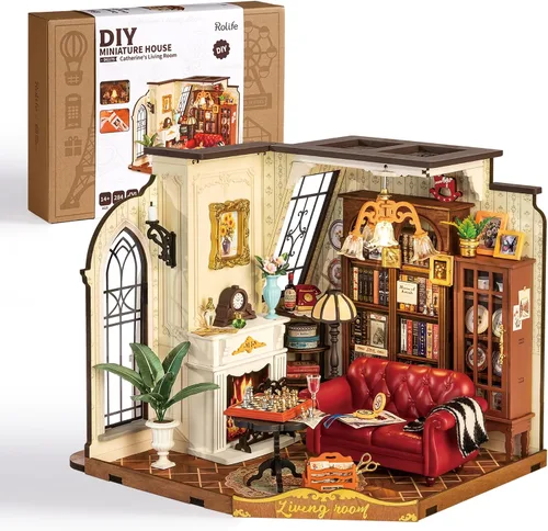 Vista 9 de Rolife - Kit de bricolaje de casa de muñecas en miniatura para adultos, kit de casa de muñecas de madera mini, kits de construcción de diorama