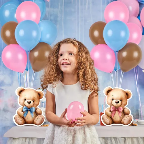 Vista 5 de 12 juegos de kit de soporte para globos de oso para centro de mesa de baby shower de oso bebé para mesas, decoración para fiesta de revelación