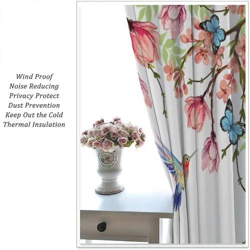 Vista 5 de Cortinas opacas de flores de colibrí, para dormitorio y sala de estar, diseño estético rústico y moderno, juego de 2 paneles, 42 x 45 pulgadas