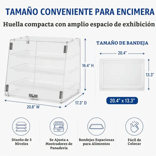 Vista 2 de Vitrina de 3 bandejas para pastelería, 21" x 17 3/4" x 16 1/2
