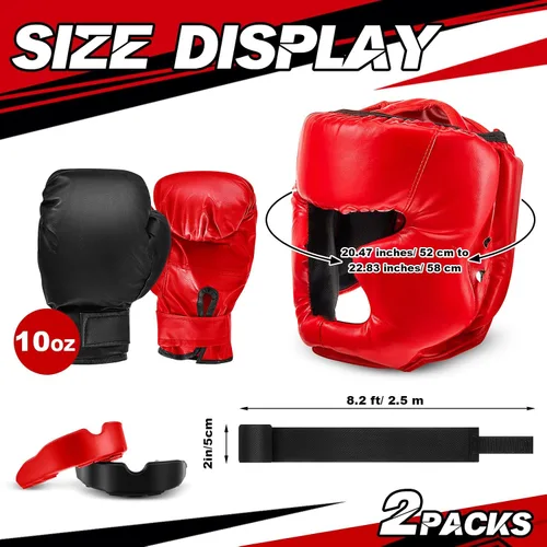 Vista 2 de Kanayu Juego de 12 piezas de equipo de boxeo para niños principiantes de 6 a 18 años, incluye casco de boxeo y guantes, vendas, protectores bucales