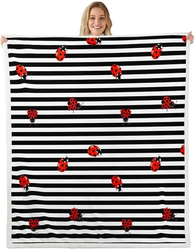 Vista 9 de Manta de forro polar con diseño de mariquita, diseño de mariquita, color rosa degradado con purpurina, para sofá o cama, manta Kawaii de dibujos