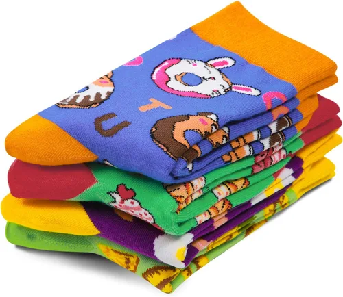 Vista 3 de PanPacSight Paquete de 4 calcetines novedosos para niños y niñas, divertidos dibujos animados, lindos animales, aguacate, piña, bola