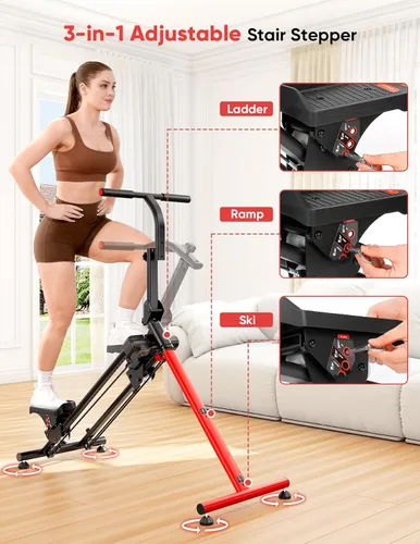 Vista 3 de YOLEO Escaleras de resistencia ajustable para ejercicio en casa, escaleras plegables de cardio con 3 modos de entrenamiento y pedal de gran