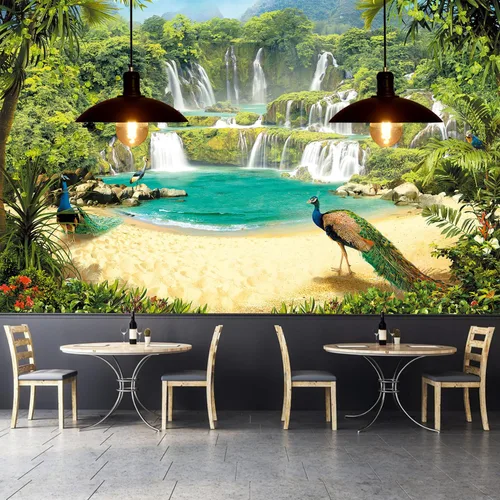 Vista 21 de FLFK Murales de pared autoadhesivos de cascada de bambú 3D de 78.7 x 59 pulgadas, papel tapiz para despegar y pegar, pintura para decoración