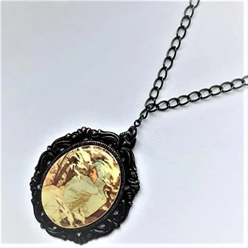 Vista 3 de Victorian Cameo Winter Lady Four Seasons Muse painting Necklace Iron Brass Bezel Romantic