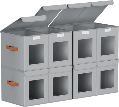 Vista 12 de Homsorout Contenedores grandes de almacenamiento para armario, organizador de ropa plegable dividido con tapas y doble ventana, contenedores Beige