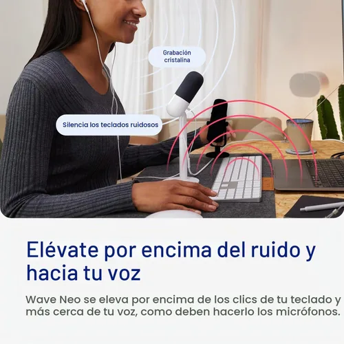 Vista 3 de Elgato Wave Neo - Micrófono de condensador USB, toque para silenciar, para juegos, transmisión, reuniones, grabación de voz