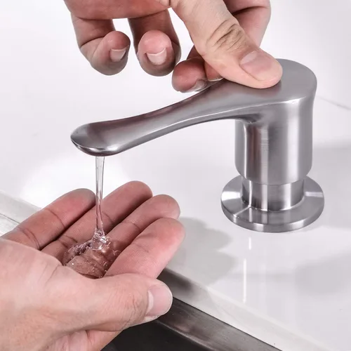 Vista 11 de Dispensador de jabón para fregadero de cocina, dispensador de fregadero integrado negro con cabezal de bomba de latón macizo, resistente a