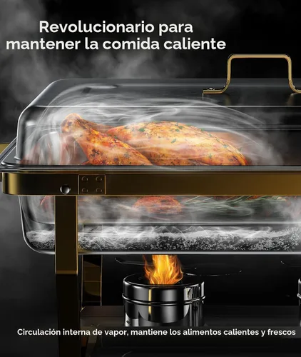 Vista 3 de Platos de Roce para Buffet 2 Pack, 9QT [Colores Oro Elegante y Plata] Juego de Platos de Roce de Acero Inoxidable para Buffet