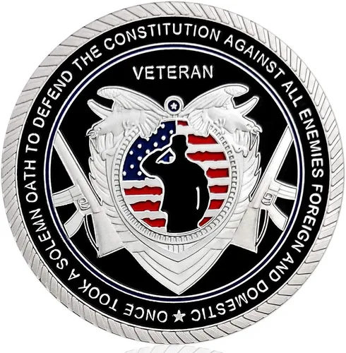 Vista 2 de Moneda de desafío para veteranos - Ficha de juramento militar "Una vez tomó un juramento solemne" con homenaje a los veteranos, soldados y familias