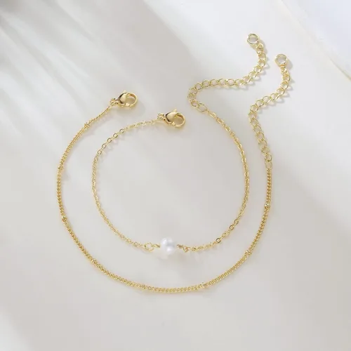 Vista 5 de ASCOMY Delicadas pulseras de perlas para mujer, chapadas en oro de 14 quilates, hechas a mano, pulsera de perlas con clip, joyería de regalo