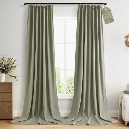 Vista 32 de Nanspring Cortinas plisadas de lino 100% opacas de 96 pulgadas de largo Natural