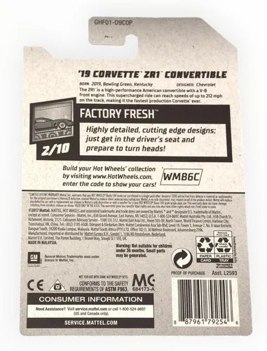 Vista 2 de Hot Wheels '19 Corvette ZR1 Convertible, [azul] 144/250 Factory Fresh 2/10