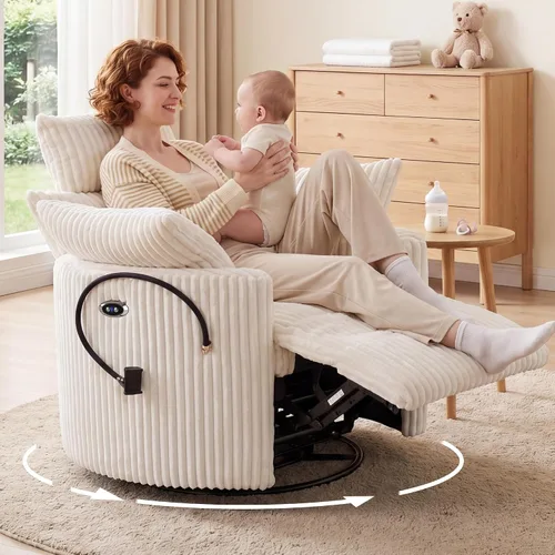Vista 12 de Silla reclinable eléctrica de pana con USB y reposacabezas ajustable, color Corduroy-gris-eléctrico