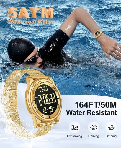 Vista 33 de Beeasy - Reloj digital de pulsera resistente al agua con cronómetro, alarma, cuenta regresiva, doble zona horaria, ultrafino, pantalla angular muy