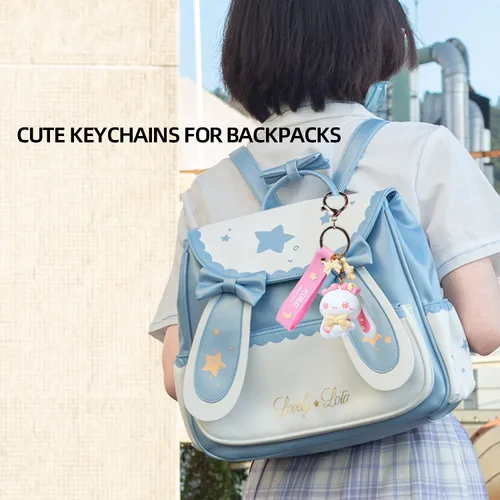 Vista 5 de HONYJOOM Lindo llavero de regalo Llavero de anime kawaii con diseño de conejo y conejo demonio para mochila colgante de bolsa
