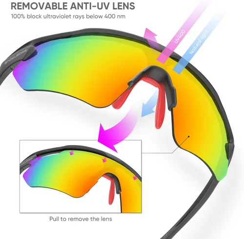 Vista 8 de Lentes de sol polarizados para ciclismo con 5 micas UV400, con armazón TR90.