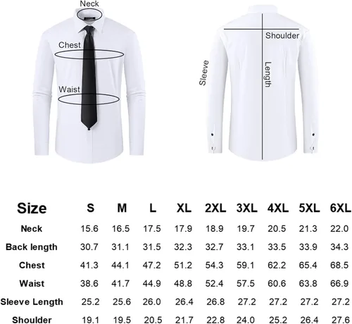 Vista 6 de FAHIZO Camisa de esmoquin blanca para hombre, puños franceses con gemelos y corbata