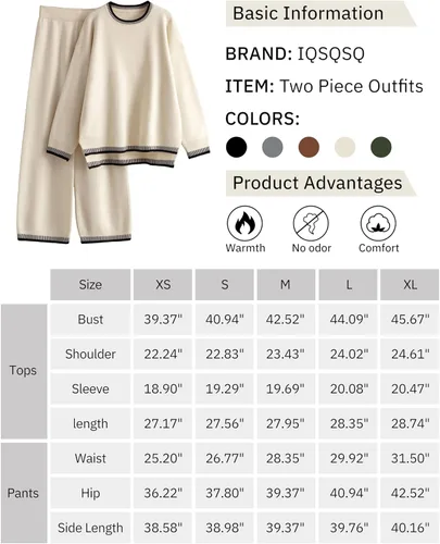 Vista 5 de IQSQSQ Conjunto de 2 piezas para mujer, suéter de punto, sudadera de pierna ancha, conjuntos de descanso