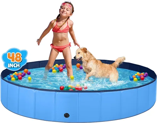 Vista 7 de Jecoo - Piscina para perros grandes, 63 x 12 pulgadas, piscina para niños, de plástico duro, plegable, bañera portátil de exterior, piscina