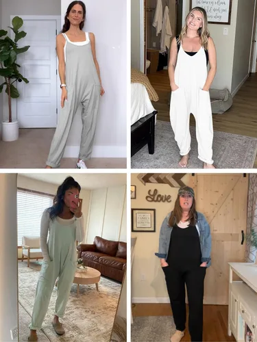 Vista 5 de Enterizo suelto casual con cuello en V para mujer, sin mangas, con tirantes delgados, pantalones largos, overol con tirantes delgados