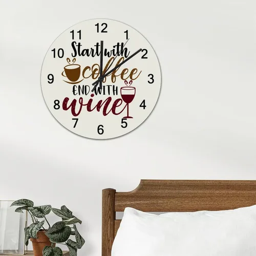 Vista 3 de Relojes de pared silenciosos de PVC sin tictac, comienza con extremo de café con relojes de pared redondos de vino, funciona
