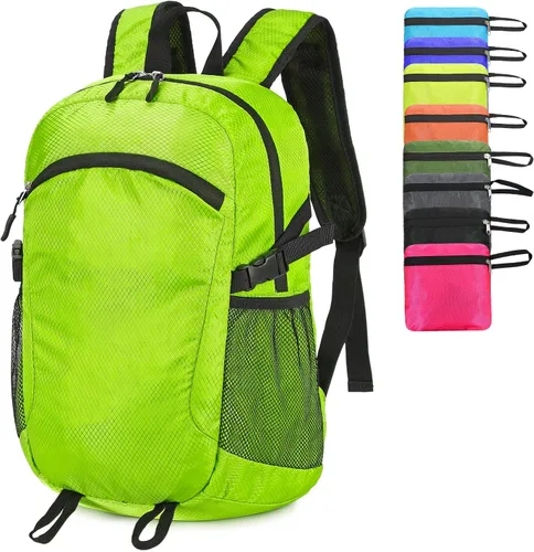 Vista 18 de Mochila pequeña de senderismo para viajes, ligera, plegable, mochila de día resistente al agua, mochilas plegables de 15L para viajes, mujeres, Negro