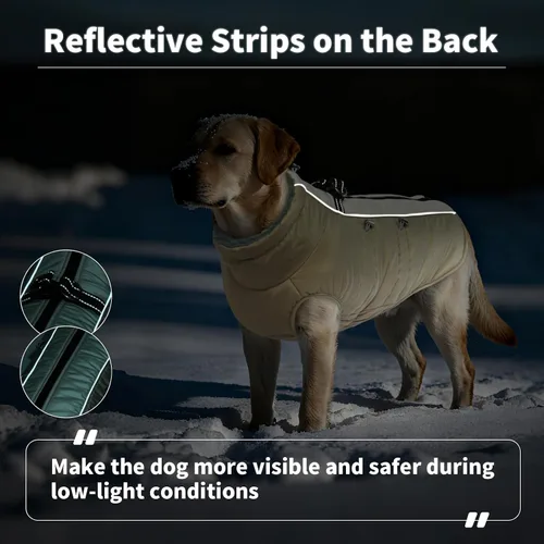 Vista 5 de IDOMIK Abrigo cálido para perros con arnés, chaquetas reflectantes impermeables para perros pequeños, medianos y grandes, chaqueta de invierno