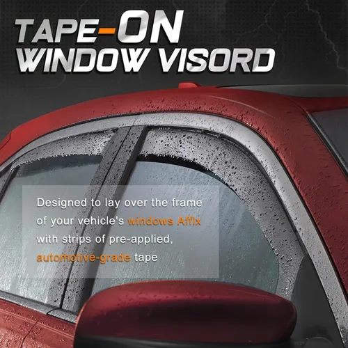 Vista 4 de PM PERFORMOTOR 4 unidades de cinta negra ahumada brillante para ventana lateral, deflector, protector de lluvia, compatible con Chevy Equinoccio