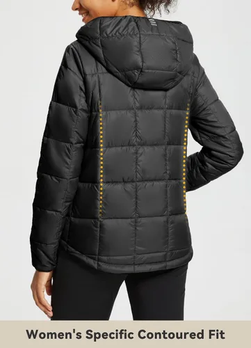 Vista 2 de BALEAF Chaqueta acolchada ligera para mujer, plegable, resistente al agua, con capucha, abrigo acolchado cálido para invierno y viento