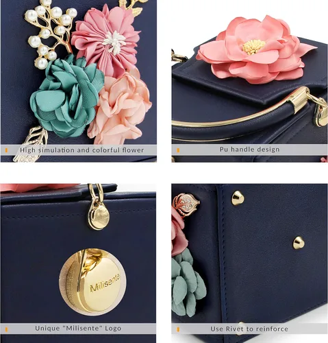 Vista 4 de Milisente Bolso de mano de noche para mujer, caja cuadrada floral, bolsos de noche, bolsos cruzados de hombro, bolso de mano de flores para boda