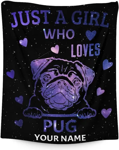 Vista 8 de Manta de Pug para regalo, 30 x 40 pulgadas, bonita manta para amantes de los perros, mantas blancas de felpa suave para sofá, oficina
