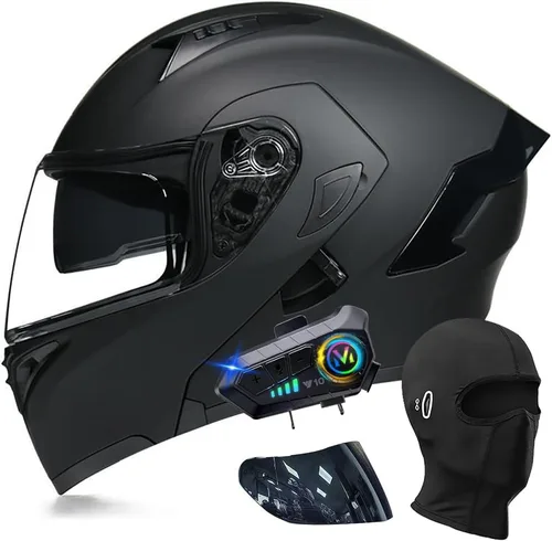 Vista 12 de Cascos modulares de motocicleta con Bluetooth, aprobados por DOT, casco de motocicleta de cara completa abatible con doble visera, con altavoces