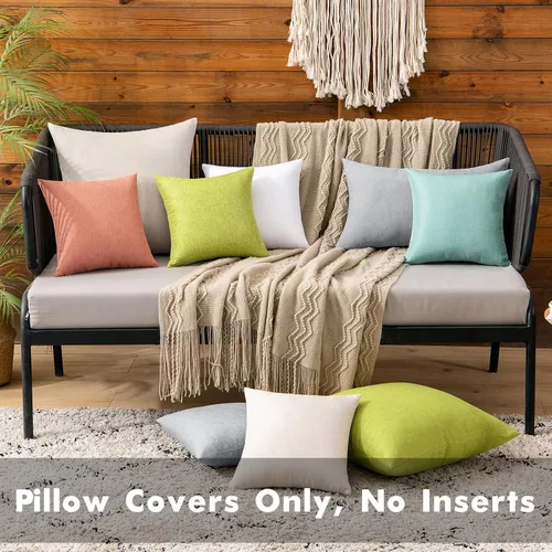 Vista 4 de MIULEE Paquete de 2 fundas de almohada decorativas para exteriores, impermeables, sólidas, de lino sintético, para jardín, granja, patio, tienda