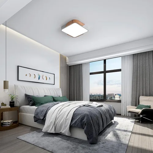 Vista 5 de Lámpara de Techo, LED de Montaje Empotrado de 24W, Luminaria Moderna de Madera Plafón para Dormitorio, Sala de Estar, 12 Pulgadas, Blanco Frío 6500K